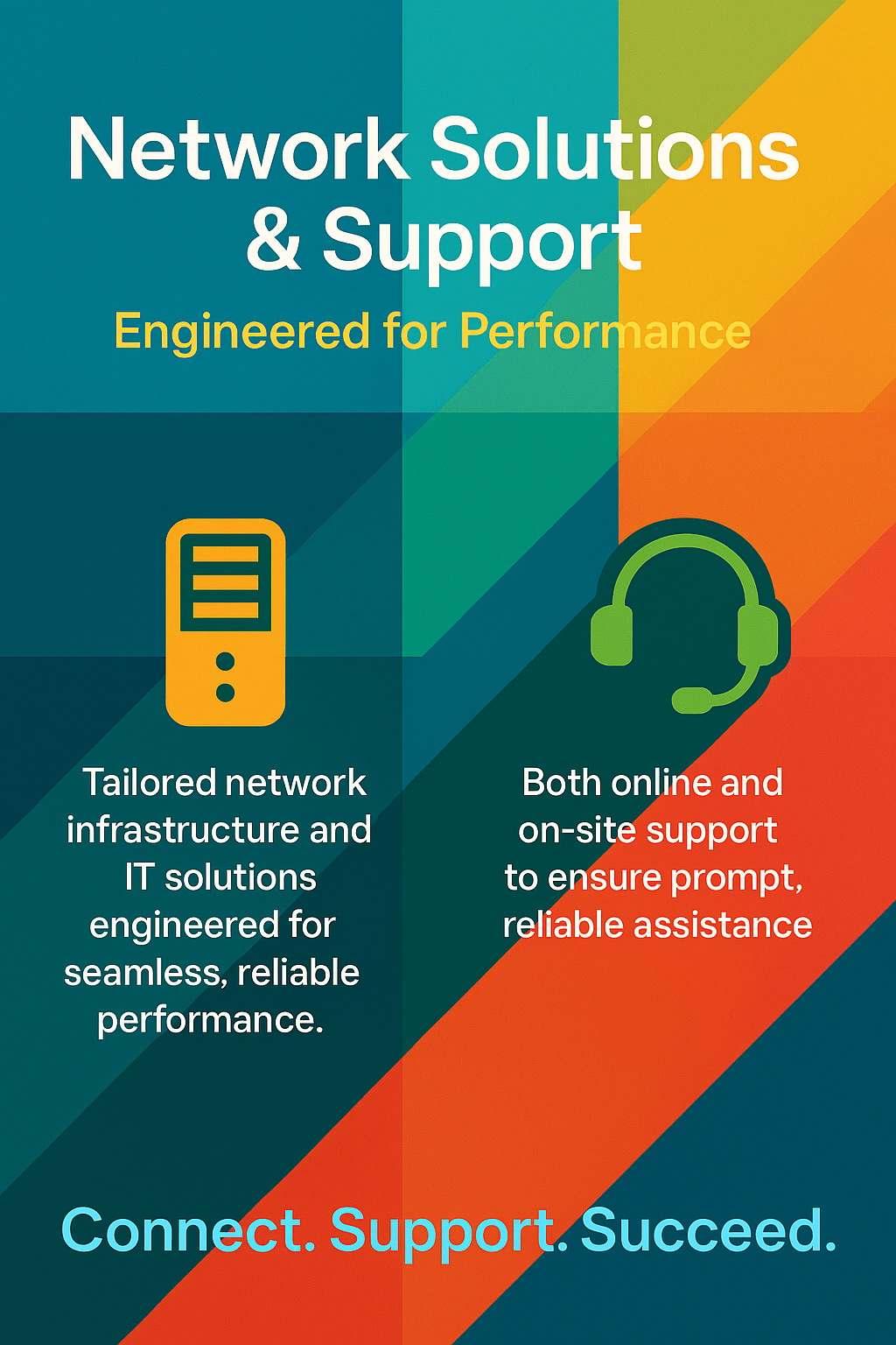 CoreNet Computer Solutions - Connect Support Succeed Text promoting network solutions and support for seamless, reliable performance.